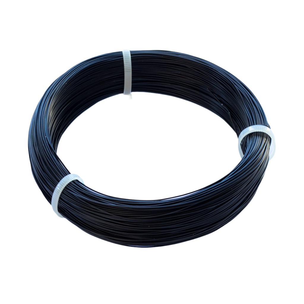 Coiled black wire on a white background