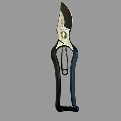Gardening shears with black handles on a white background