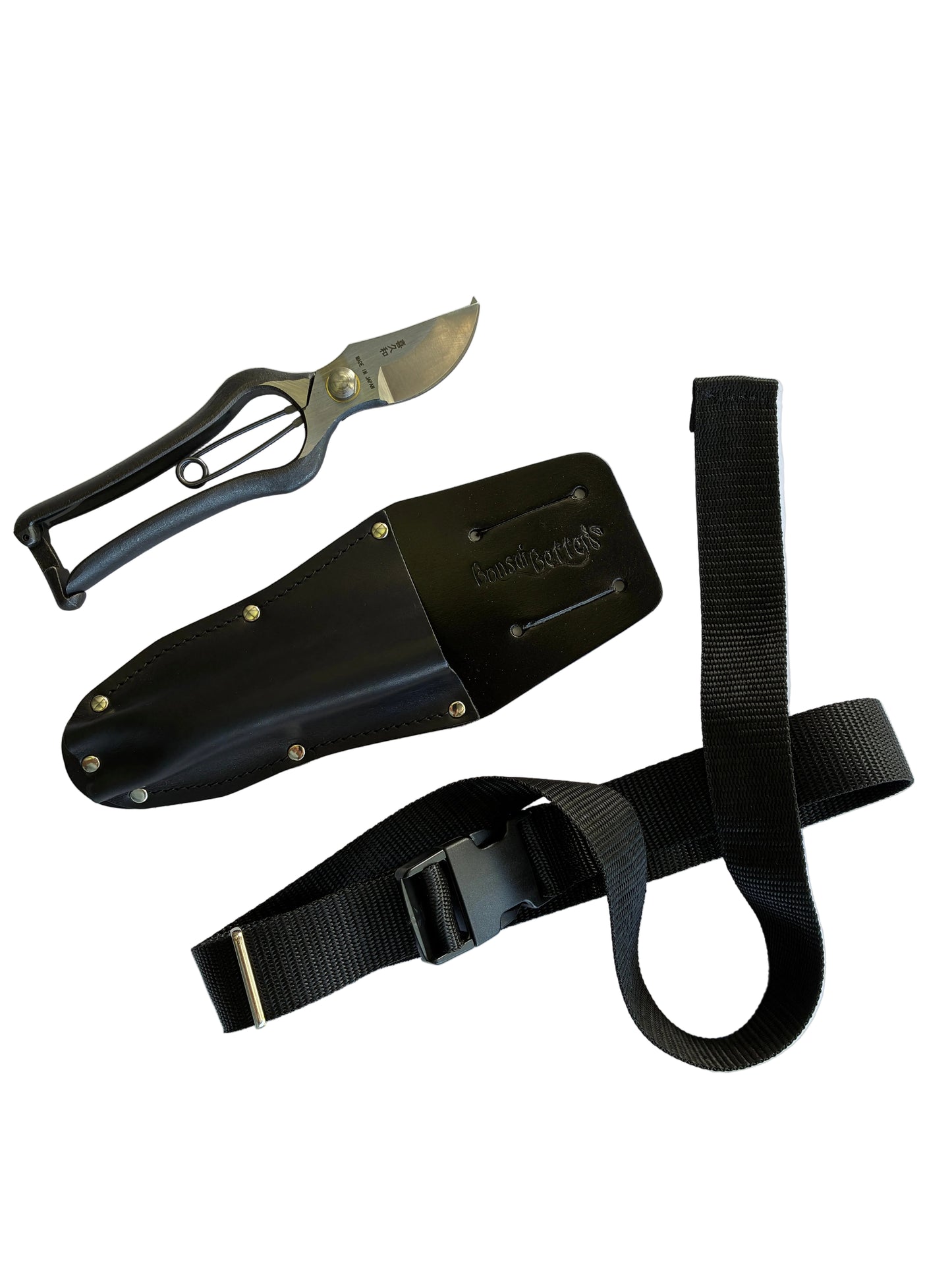 Japanese bonsai secateurs with leather holster and webbing belt set