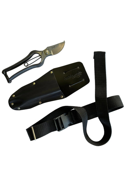 Japanese bonsai secateurs with leather holster and webbing belt set