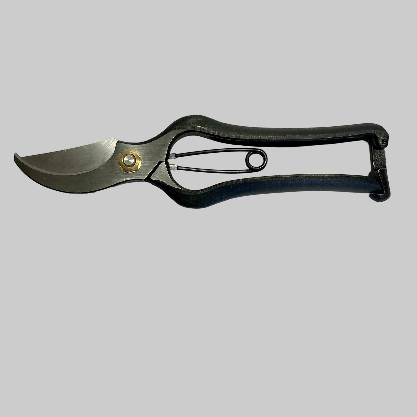 Gardening shears with black handles on a white background